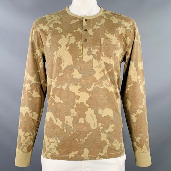 RRL by RALPH LAUREN Size L Brown Khaki Camo Cotton Henley Long Sleeve Shirt - Picture 1 of 5